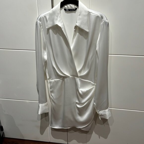 Zara white short satin effect dress. Size XS. - Picture 1 of 7